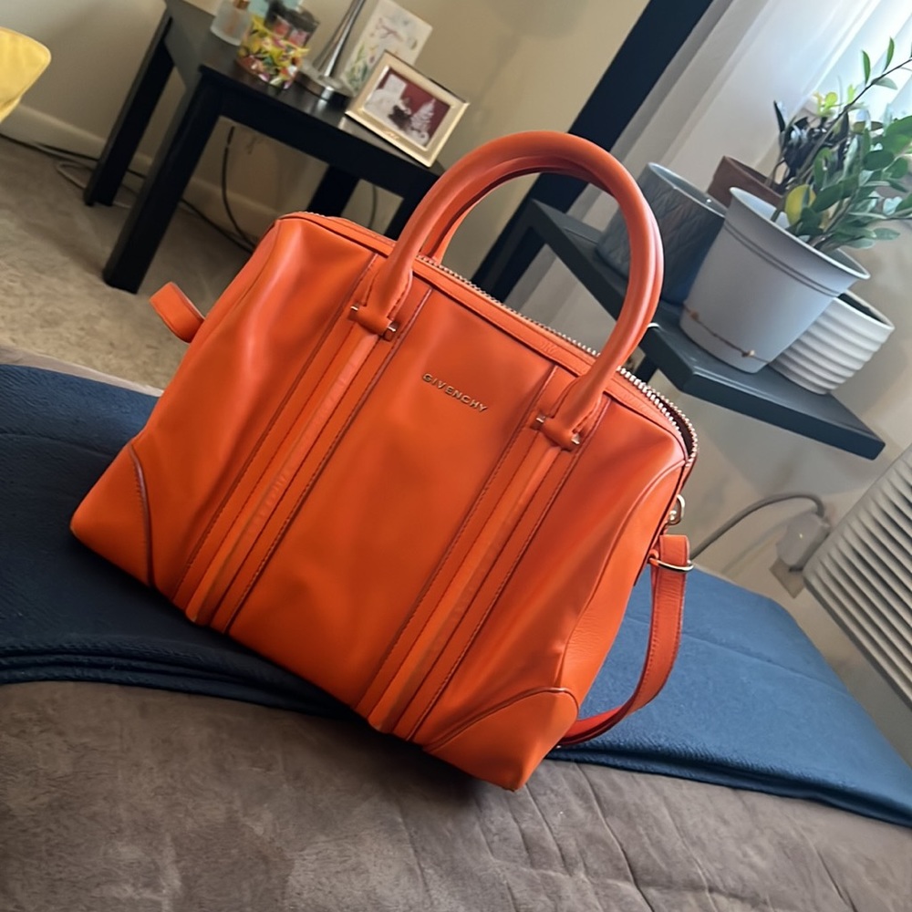 💯 AUTHENTIC Givenchy Orange Lamb Leather Lucrezia Handbag